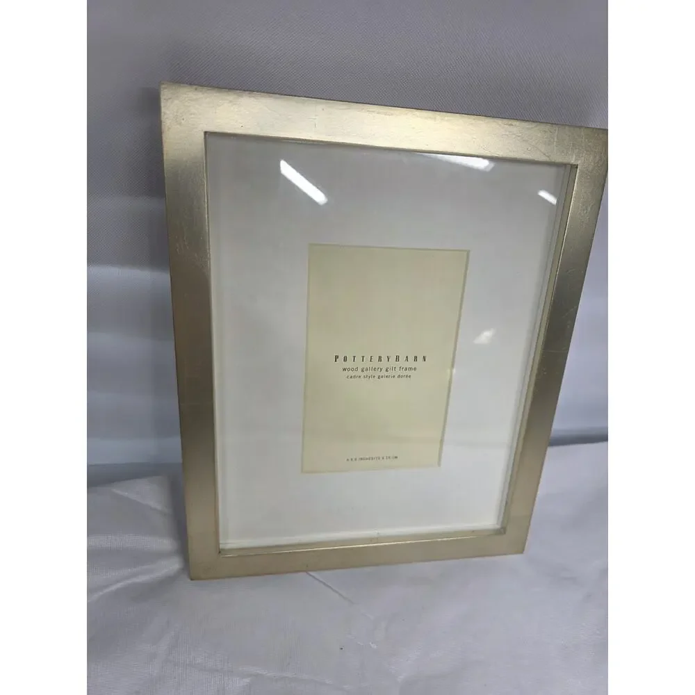 Pottery Barn Wood Gallery Gilt Frame 4x6 Photo Gold Finish White Matte